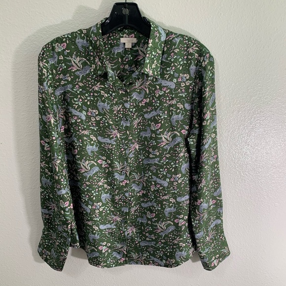 SOLD J.CREW COLLECTION Silk Shirt Jungle Cat Print - Picture 4 of 9